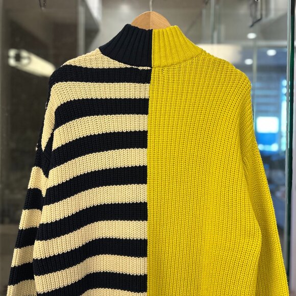 STAUD Hampton Oversized Chunky-Knit Striped Color-Block Sweater (Chartreuse) - Picture 12 of 16